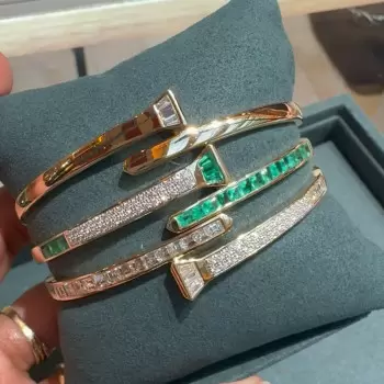 5.5ctw Multi-cut Emerald and White Sapphire Bypass Bangle