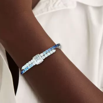 8ctw Gradient Blue and White Sapphire Bypass Bangle