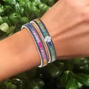 14ctw Baguette Cut Multicolor Sapphire Rainbow Bracelet
