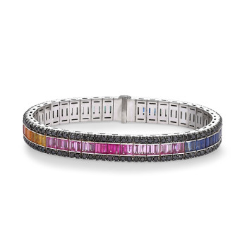 14ctw Baguette Cut Multicolor Sapphire Rainbow Bracelet