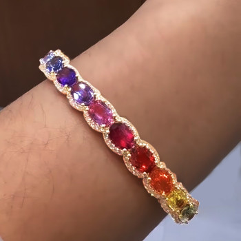 13ctw Oval Cut Multicolor Sapphire Rainbow Bangle