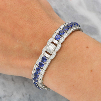 16ctw Round Cut Blue Sapphire Vintage Bracelet