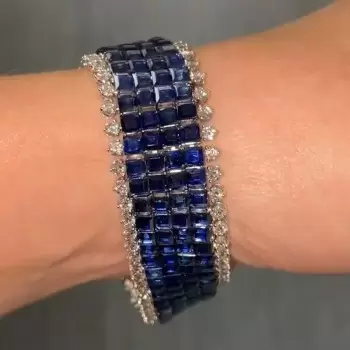 26ctw Princess Cut Blue Sapphire Four Row Statement Bracelet