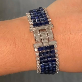 26ctw Princess Cut Blue Sapphire Four Row Statement Bracelet