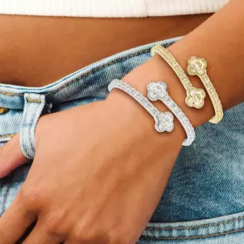 5ctw Baguette Cut White Sapphire Bypass Clover Bangle