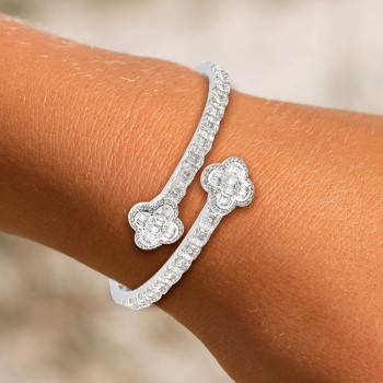 5ctw Baguette Cut White Sapphire Bypass Clover Bangle
