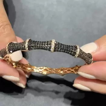 4.5ctw White and Black Sapphire Paved Bamboo Bangle