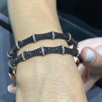 4.5ctw White and Black Sapphire Paved Bamboo Bangle