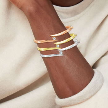 Bezel Set Round Cut Simple Modern Bypass Bangle
