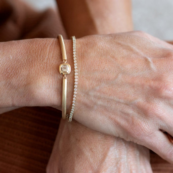 Multi-cut White Sapphire Matte Dainty Modern Bangle Bracelet