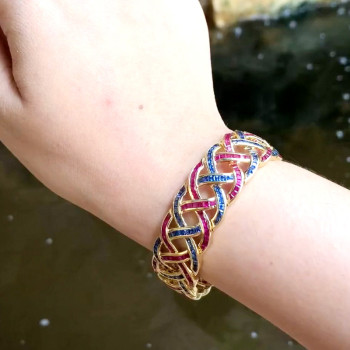 22ctw Sapphrie and Ruby Intertwined Vintage Wide Bracelet