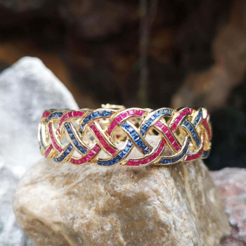 22ctw Sapphrie and Ruby Intertwined Vintage Wide Bracelet