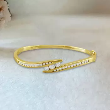 2ctw Round Cut Gold Tone Bypass Bangle Bracelet