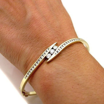 2ctw Round Cut Gold Tone Bypass Bangle Bracelet