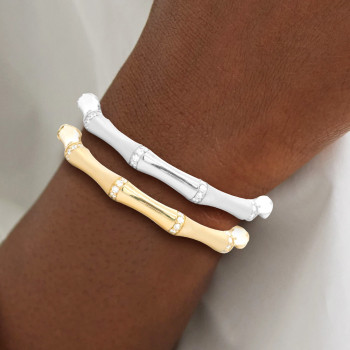 Channel Set White Sapphire Matte Bamboo Bangle