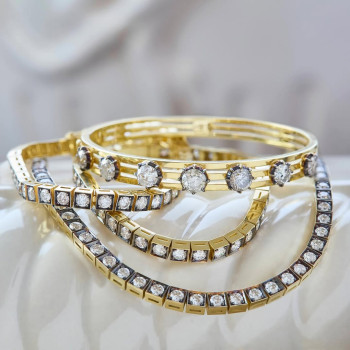 8ctw Round Cut Two Tone Modern Vintage Inspired Bangle
