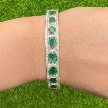 18ctw Oval and Pear Cut Emerald Paved Statement Bangle