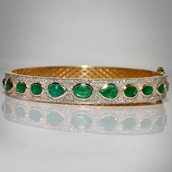 18ctw Oval and Pear Cut Emerald Paved Statement Bangle