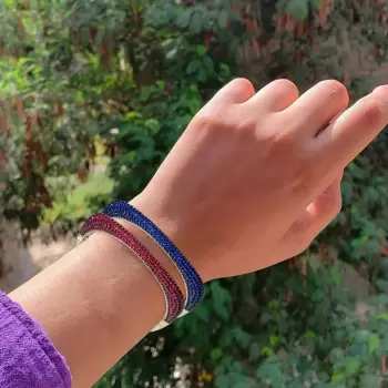 Blue Sapphire Paved Two Tone Square Bangle