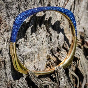 Blue Sapphire Paved Two Tone Square Bangle