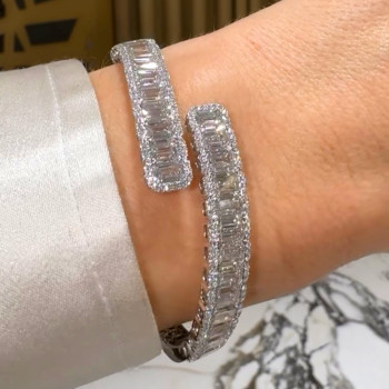 11ctw Emerald Cut White Sapphire Bypass Bangle