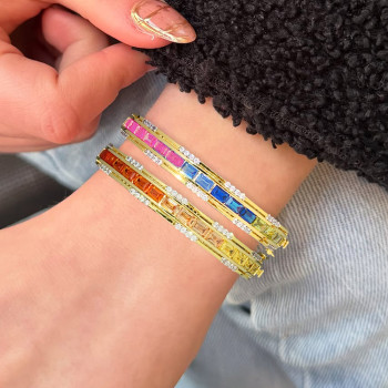 16ctw Emerald Cut Multicolor Sapphire Rainbow Bangle