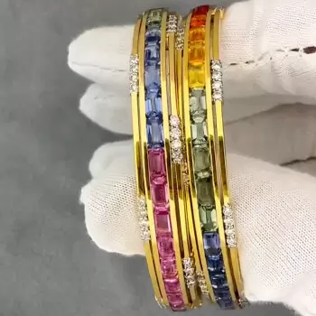 16ctw Emerald Cut Multicolor Sapphire Rainbow Bangle