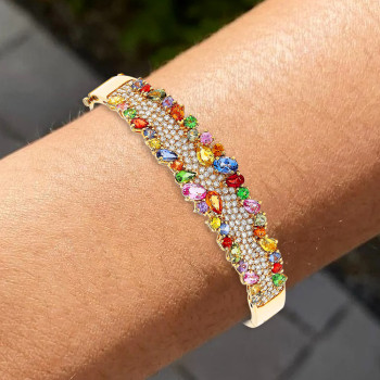 10ctw Multicolor Sapphire Clustered Rainbow Bangle