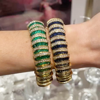 50ctw Baguette Cut Emerald Wide Bold Bracelet