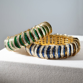 50ctw Baguette Cut Emerald Wide Bold Bracelet