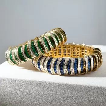 50ctw Baguette Cut Emerald Wide Bold Bracelet