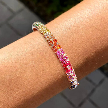 6ctw Round Cut Multicolor Sapphire Paved Rainbow Bangle