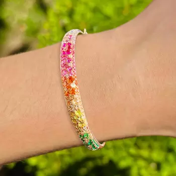 6ctw Round Cut Multicolor Sapphire Paved Rainbow Bangle
