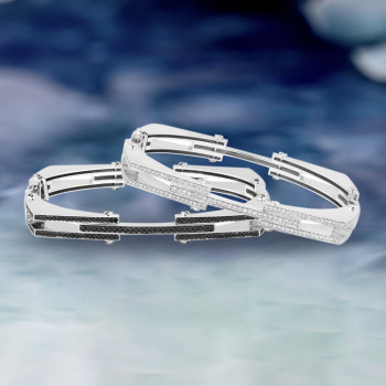 3ctw White Sapphrie Modern Mechanical Style Bold Unisex Bangle