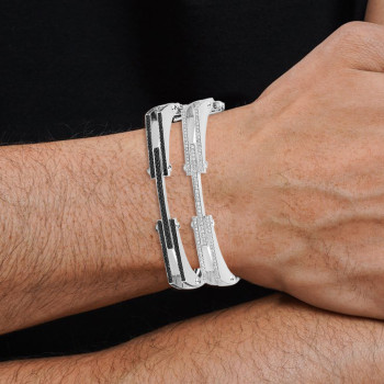 3ctw White Sapphrie Modern Mechanical Style Bold Unisex Bangle