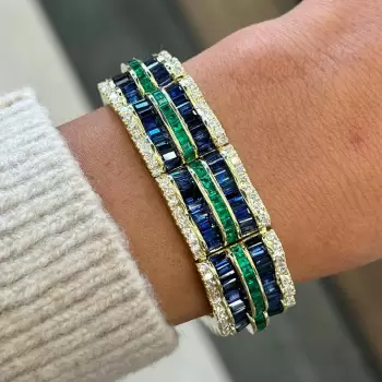 48ctw Round and Baguette Cut Wide Bold Bracelet