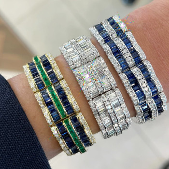 48ctw Round and Baguette Cut Wide Bold Bracelet