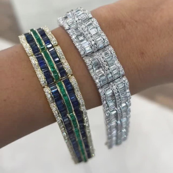48ctw Round and Baguette Cut Wide Bold Bracelet