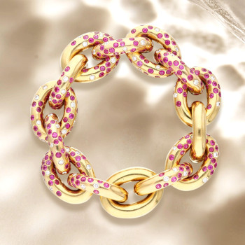 12ctw Flush Set Ruby/Blue Sapphire Link Bracelet