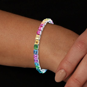 16ctw Asscher Cut Side-Paved Rainbow Bracelet