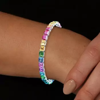 16ctw Asscher Cut Side-Paved Rainbow Bracelet