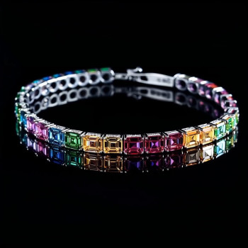 16ctw Asscher Cut Side-Paved Rainbow Bracelet