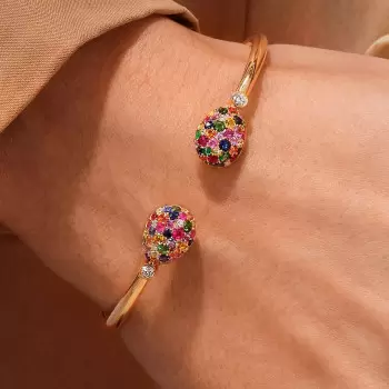 6ctw Multicolor Sapphire Egg Pendant Open Bangle