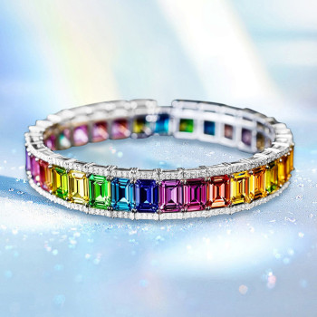 20ctw Emerald Cut Rainbow Sapphire Tennis Bangle Bracelet