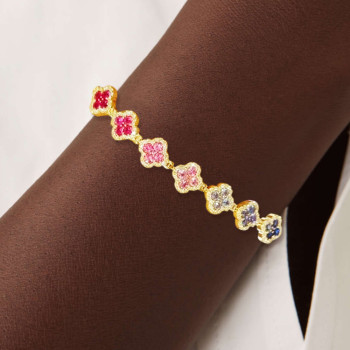 16ctw Round Cut Multicolor Sapphire Rainbow Clover Bracelet