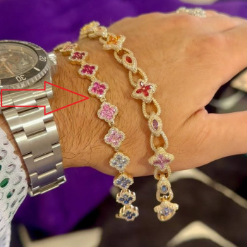16ctw Round Cut Multicolor Sapphire Rainbow Clover Bracelet