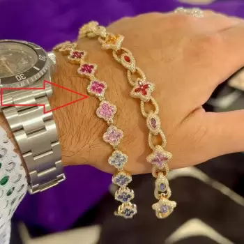 16ctw Round Cut Multicolor Sapphire Rainbow Clover Bracelet