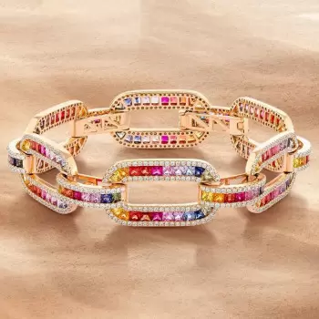 20ctw Princess Cut Rainbow Sapphire Large Link Statement Bracelet