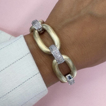 2ctw White Sapphire Paved Two Tone Bold Link Bracelet