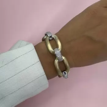 2ctw White Sapphire Paved Two Tone Bold Link Bracelet
